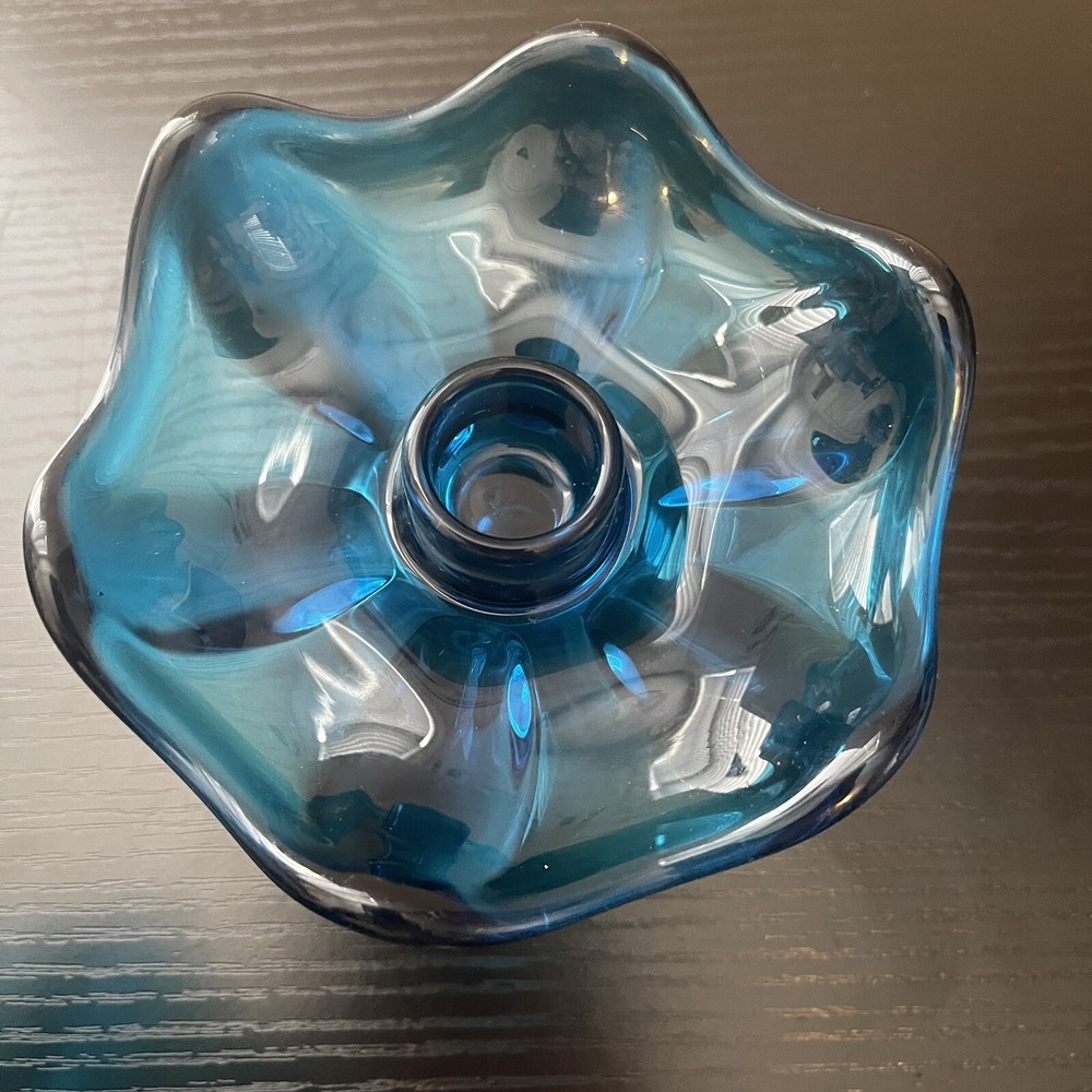 Pair 2x MCM Viking Glass Bluenique 6 Petal Candle Holders Candlestick Holder - Picture 5 of 11